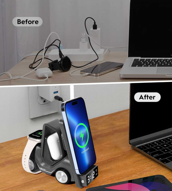 5 in 1 Smart Desktop Wireless Charger| Digital Clock & Night Light - Image 8
