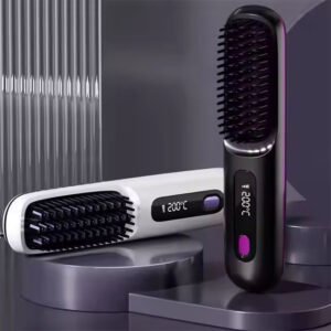 Portable Type-c Rechargeable Cordless Hair Straightening Comb Ceramic Coated Hair Straightener Brush with 3 Temp Settings